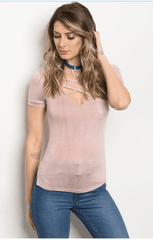 BLUSH LACE-UP TEE