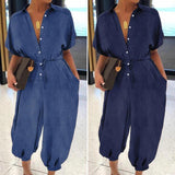 BUTTON-UP DENIM JUMPSUIT — TWO BLUE - B ANN'S BOUTIQUE, LLC