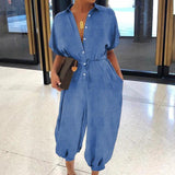 BUTTON-UP DENIM JUMPSUIT — TWO BLUE - B ANN'S BOUTIQUE, LLC