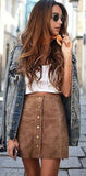 BUTTON-UP SUEDE MINI SKIRT - B ANN'S BOUTIQUE