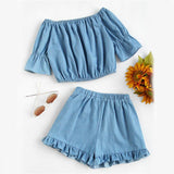 CHASE THE BLUES AWAY RUFFLED SHORTS SET - B ANN'S BOUTIQUE