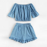 CHASE THE BLUES AWAY RUFFLED SHORTS SET - B ANN'S BOUTIQUE