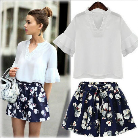 CHIFFON FLORAL SHORTS SET - B ANN'S BOUTIQUE