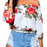 CHIFFON OFF-SHOULDER FLORAL TOP - B ANN'S BOUTIQUE