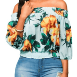 CHIFFON OFF-SHOULDER FLORAL TOP - B ANN'S BOUTIQUE