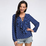 CHIFFON RUFFLED COLLAR LACE-UP TOP - B ANN'S BOUTIQUE