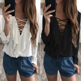 CHIFFON RUFFLED COLLAR LACE-UP TOP - B ANN'S BOUTIQUE