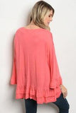 CORAL RUFFLE TOP - B ANN'S BOUTIQUE