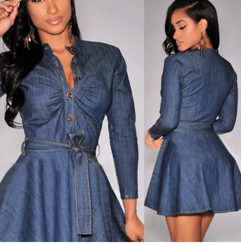 DENIM A-LINE MINI DRESS - B ANN'S BOUTIQUE