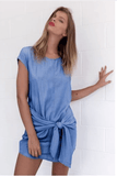 DENIM FRONT BOW SHEATH DRESS - B ANN'S BOUTIQUE