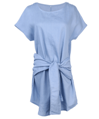 DENIM FRONT BOW SHEATH DRESS - B ANN'S BOUTIQUE