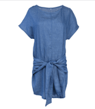 DENIM FRONT BOW SHEATH DRESS - B ANN'S BOUTIQUE