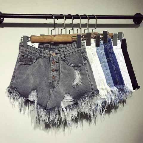 DESTROYED HIGH WAIST DENIM SHORTS - B ANN'S BOUTIQUE, LLC