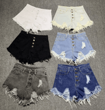 DESTROYED HIGH WAIST DENIM SHORTS - B ANN'S BOUTIQUE, LLC