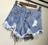 DESTROYED HIGH WAIST DENIM SHORTS - B ANN'S BOUTIQUE, LLC