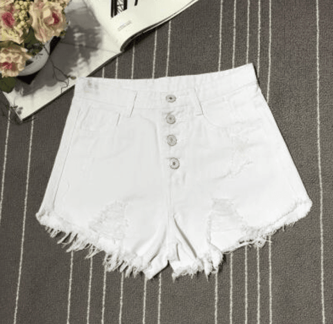 DESTROYED HIGH WAIST DENIM SHORTS - B ANN'S BOUTIQUE, LLC