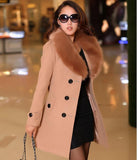 DOUBLE-BREASTED WOOL COAT WITH FUR COLLAR - B ANN'S BOUTIQUE