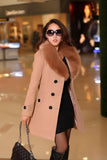 DOUBLE-BREASTED WOOL COAT WITH FUR COLLAR - B ANN'S BOUTIQUE