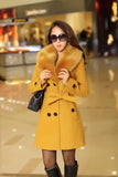 DOUBLE-BREASTED WOOL COAT WITH FUR COLLAR - B ANN'S BOUTIQUE