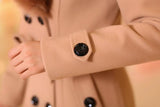 DOUBLE-BREASTED WOOL COAT WITH FUR COLLAR - B ANN'S BOUTIQUE