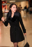 DOUBLE-BREASTED WOOL COAT WITH FUR COLLAR - B ANN'S BOUTIQUE