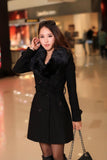 DOUBLE-BREASTED WOOL COAT WITH FUR COLLAR - B ANN'S BOUTIQUE
