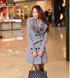 DOUBLE-BREASTED WOOL COAT WITH FUR COLLAR - B ANN'S BOUTIQUE