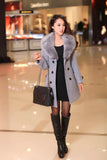 DOUBLE-BREASTED WOOL COAT WITH FUR COLLAR - B ANN'S BOUTIQUE