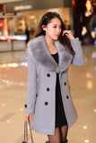 DOUBLE-BREASTED WOOL COAT WITH FUR COLLAR - B ANN'S BOUTIQUE