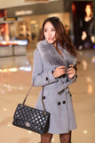 DOUBLE-BREASTED WOOL COAT WITH FUR COLLAR - B ANN'S BOUTIQUE