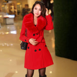 DOUBLE-BREASTED WOOL COAT WITH FUR COLLAR - B ANN'S BOUTIQUE