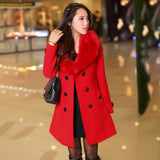 DOUBLE-BREASTED WOOL COAT WITH FUR COLLAR - B ANN'S BOUTIQUE