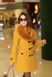 DOUBLE-BREASTED WOOL COAT WITH FUR COLLAR - B ANN'S BOUTIQUE