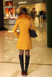 DOUBLE-BREASTED WOOL COAT WITH FUR COLLAR - B ANN'S BOUTIQUE