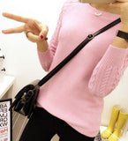 FITTED SWEATER WITH CABLEKNIT SLEEVES - B ANN'S BOUTIQUE