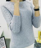 FITTED SWEATER WITH CABLEKNIT SLEEVES - B ANN'S BOUTIQUE