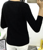 FITTED SWEATER WITH CABLEKNIT SLEEVES - B ANN'S BOUTIQUE