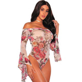 FLARE SLEEVE MESH FLORAL BODYSUIT - B ANN'S BOUTIQUE