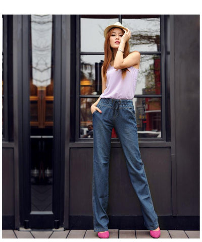 FLARED DRAWSTING DENIM PANTS - B ANN'S BOUTIQUE