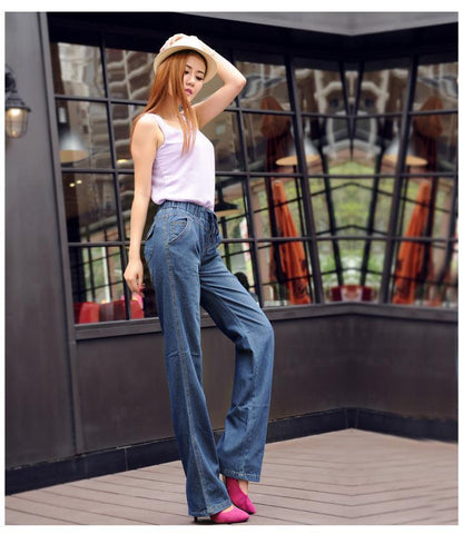 FLARED DRAWSTING DENIM PANTS - B ANN'S BOUTIQUE