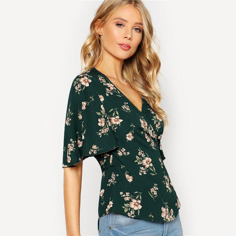 FLORAL BOUQUET WRAP TOP - B ANN'S BOUTIQUE