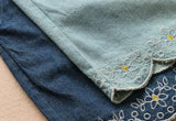 FLORAL EMBROIDERED DRAWSTRING DENIM SHORTS - B ANN'S BOUTIQUE