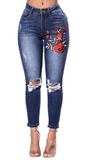 FLORAL EMBROIDERED JEANS - B ANN'S BOUTIQUE