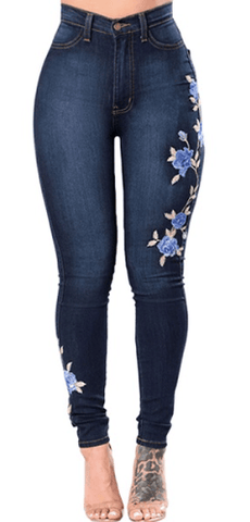 FLORAL EMBROIDERED JEANS - B ANN'S BOUTIQUE