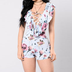 FLORAL FITTED LACE-UP ROMPER