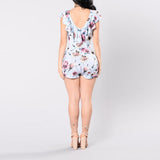 FLORAL FITTED LACE-UP ROMPER - B ANN'S BOUTIQUE