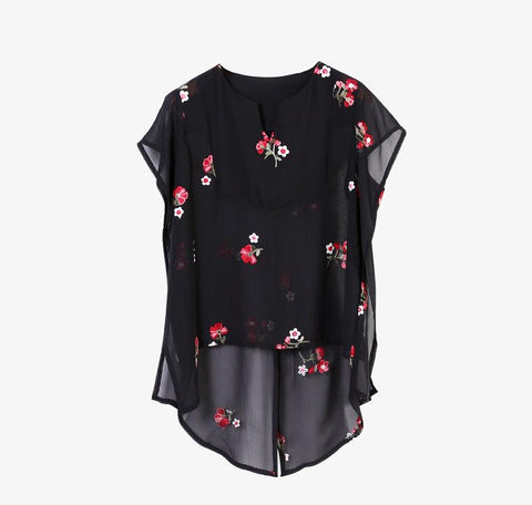 FLORAL HI-LOW CHIFFON BLOUSE - B ANN'S BOUTIQUE