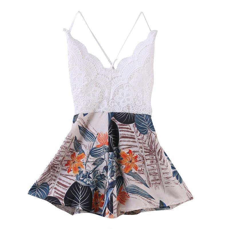 FLORAL LACE BACKLESS ROMPER – B ANN'S BOUTIQUE, LLC
