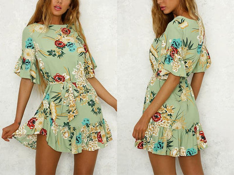 FLORAL RUFFLE MINI DRESS - B ANN'S BOUTIQUE