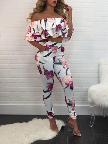 FLORAL RUFFLE SKINNY PANTS SET - B ANN'S BOUTIQUE